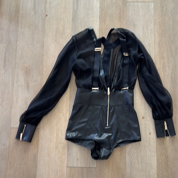 Honey Birdette one piece Black Sheer Long Sleeve Bodysuit with Zipper - Picture 5 of 7